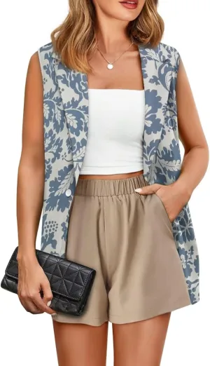 Women's Dressy Casual Sleeveless Vest Suit Waistcoat One Button Loose Fit Business Blazer