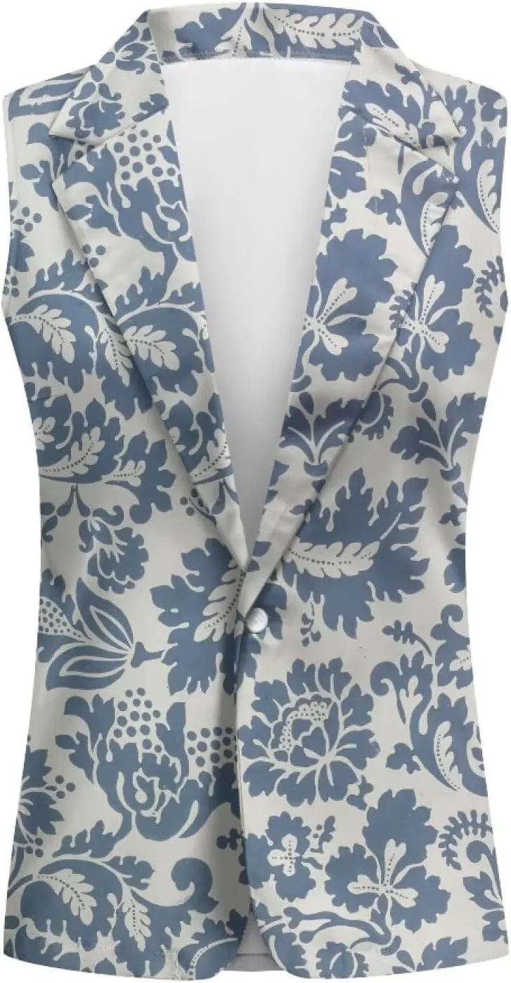 Women's Dressy Casual Sleeveless Vest Suit Waistcoat One Button Loose Fit Business Blazer