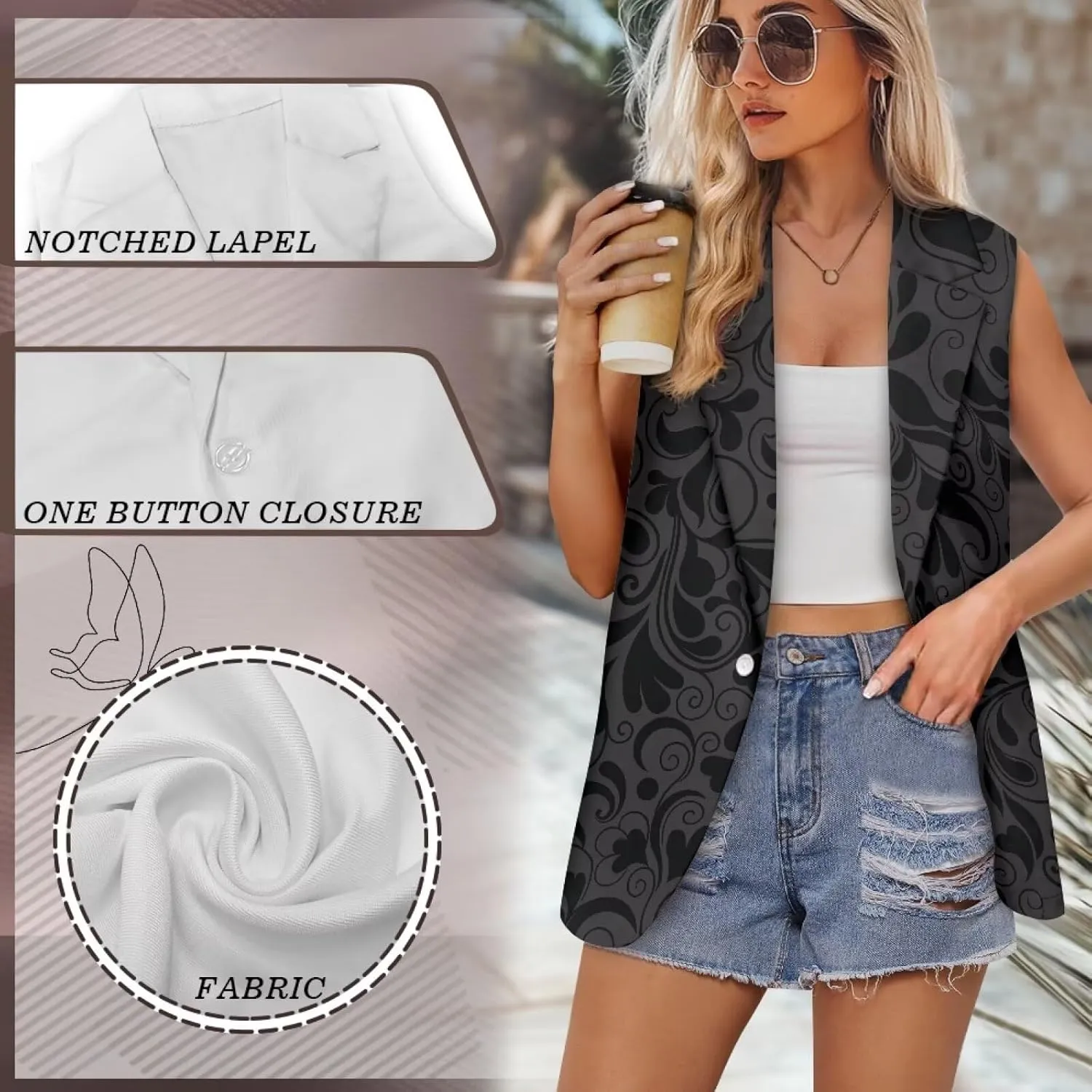 Women's Dressy Casual Sleeveless Vest Suit Waistcoat One Button Loose Fit Business Blazer