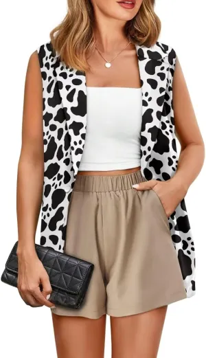 Women's Dressy Casual Sleeveless Vest Suit Waistcoat One Button Loose Fit Business Blazer