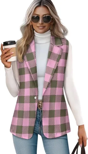 Women's Dressy Casual Sleeveless Vest Suit Waistcoat One Button Loose Fit Business Blazer