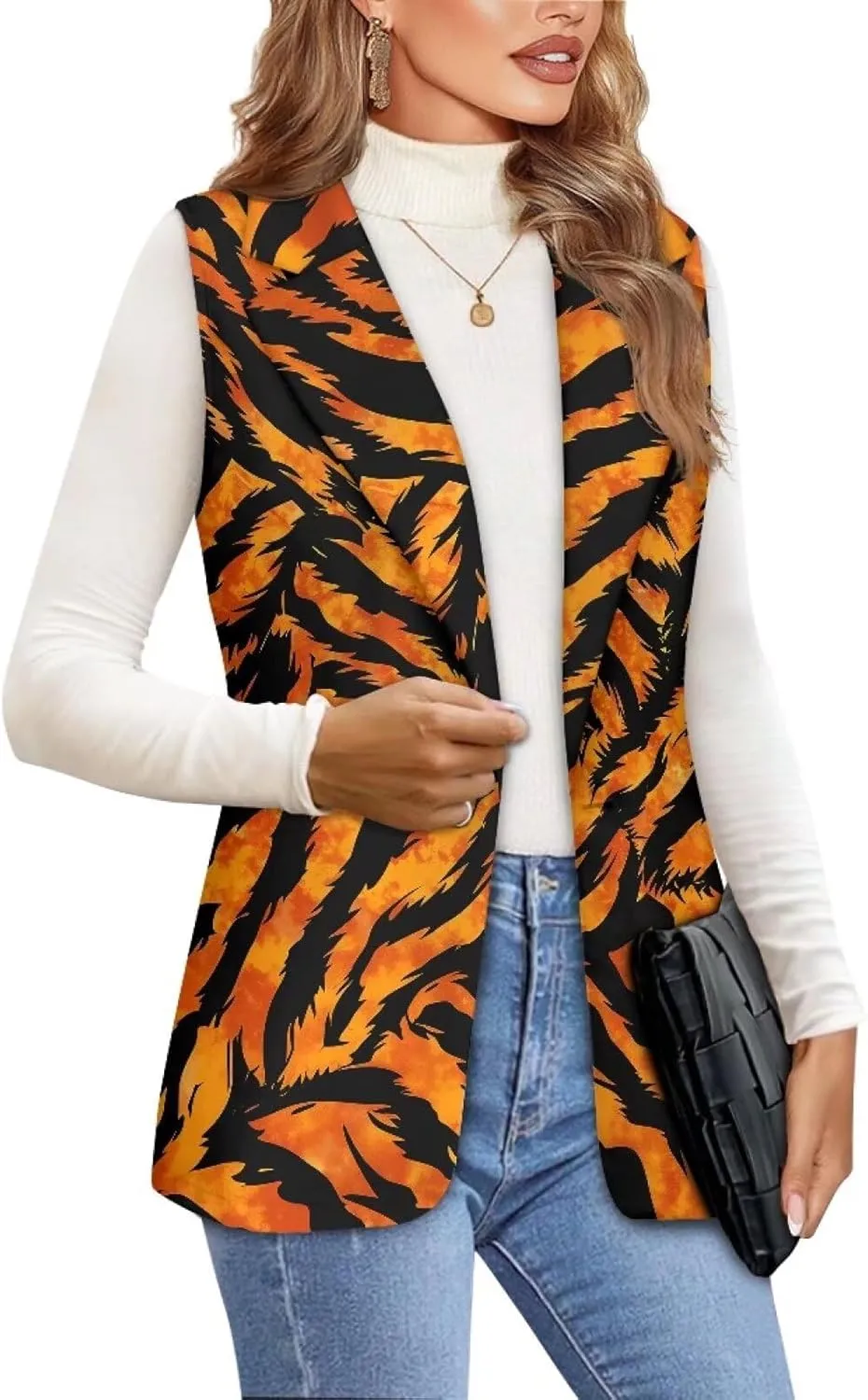 Women's Dressy Casual Sleeveless Vest Suit Waistcoat One Button Loose Fit Business Blazer