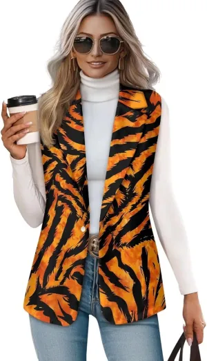 Women's Dressy Casual Sleeveless Vest Suit Waistcoat One Button Loose Fit Business Blazer