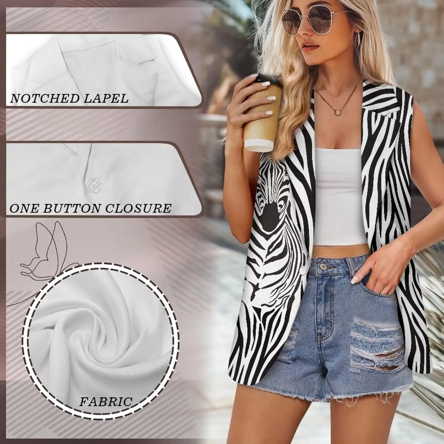 Women's Dressy Casual Sleeveless Vest Suit Waistcoat One Button Loose Fit Business Blazer