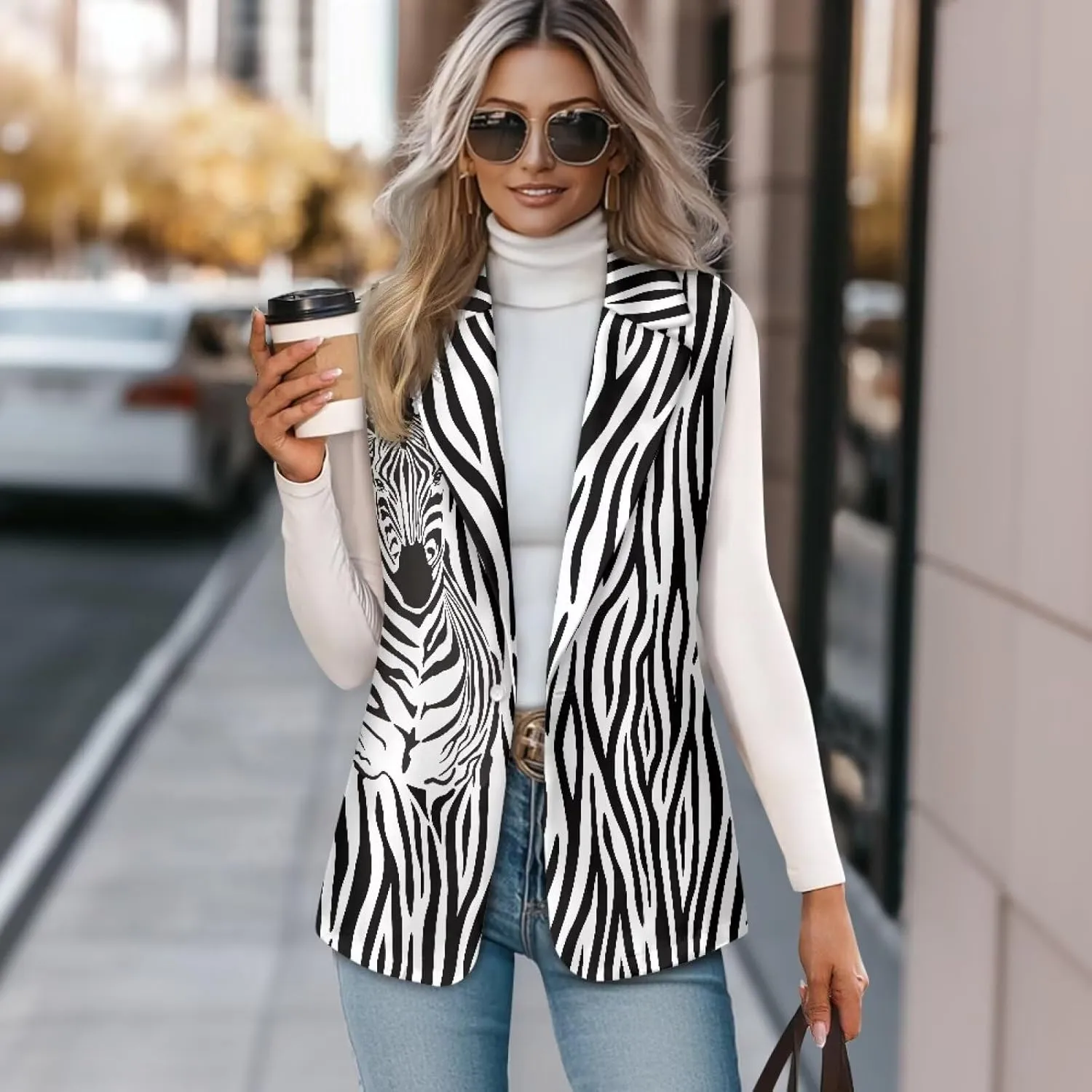 Women's Dressy Casual Sleeveless Vest Suit Waistcoat One Button Loose Fit Business Blazer