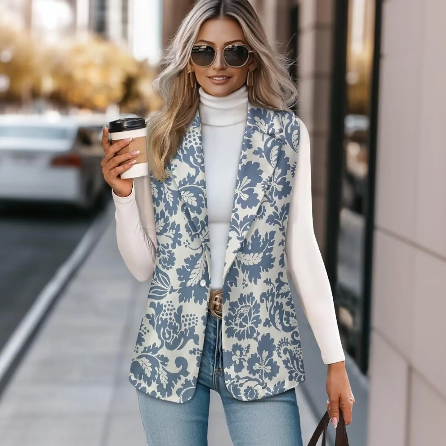 Women's Dressy Casual Sleeveless Vest Suit Waistcoat One Button Loose Fit Business Blazer