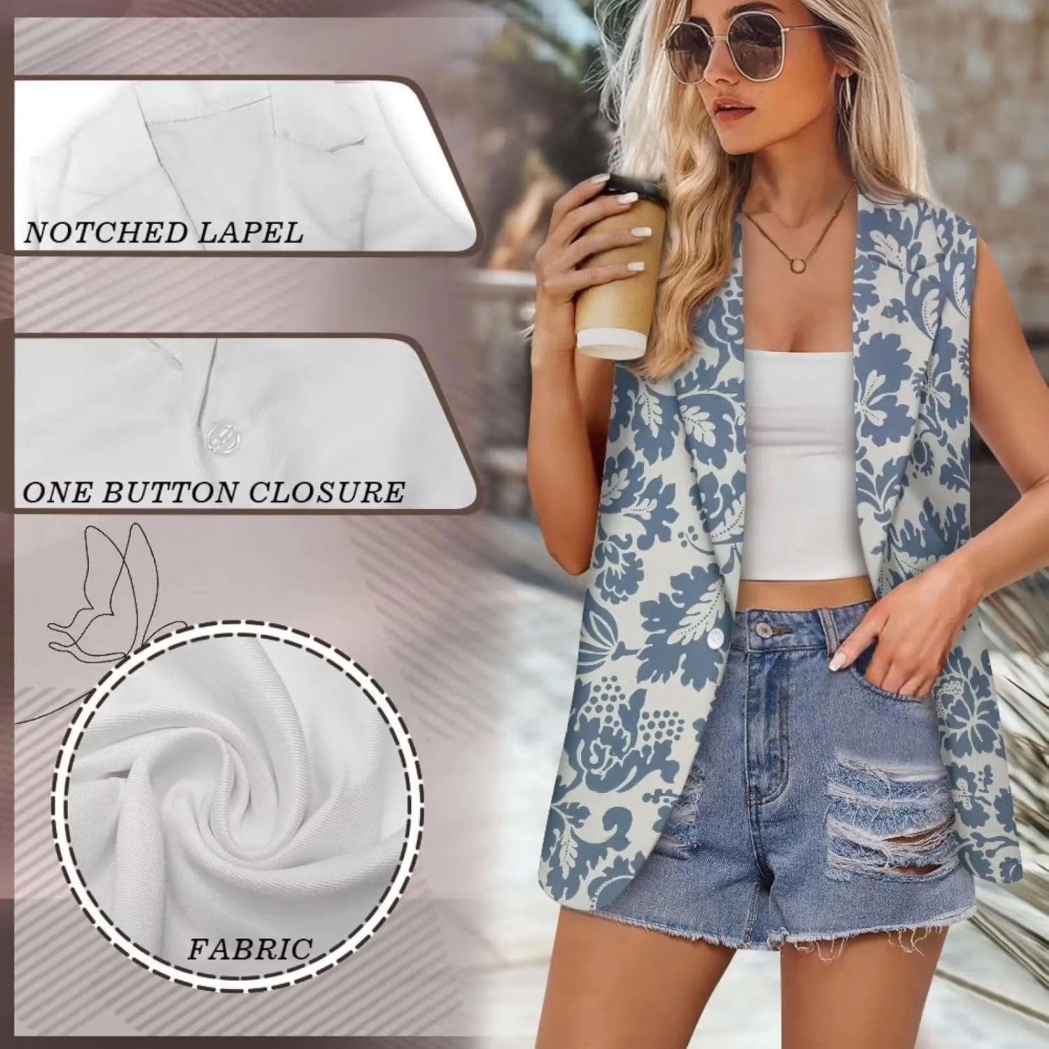 Women's Dressy Casual Sleeveless Vest Suit Waistcoat One Button Loose Fit Business Blazer