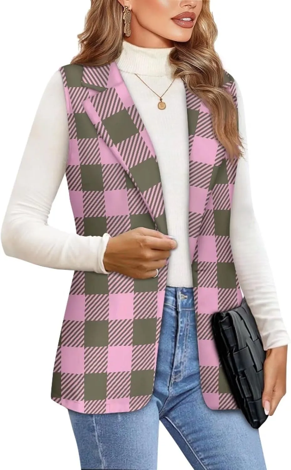 Women's Dressy Casual Sleeveless Vest Suit Waistcoat One Button Loose Fit Business Blazer
