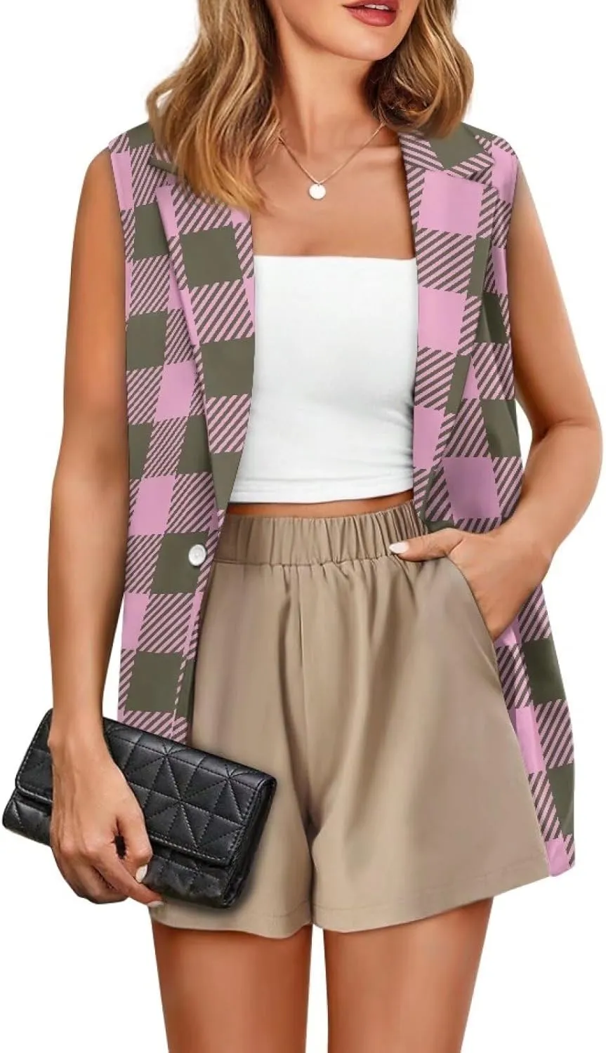 Women's Dressy Casual Sleeveless Vest Suit Waistcoat One Button Loose Fit Business Blazer