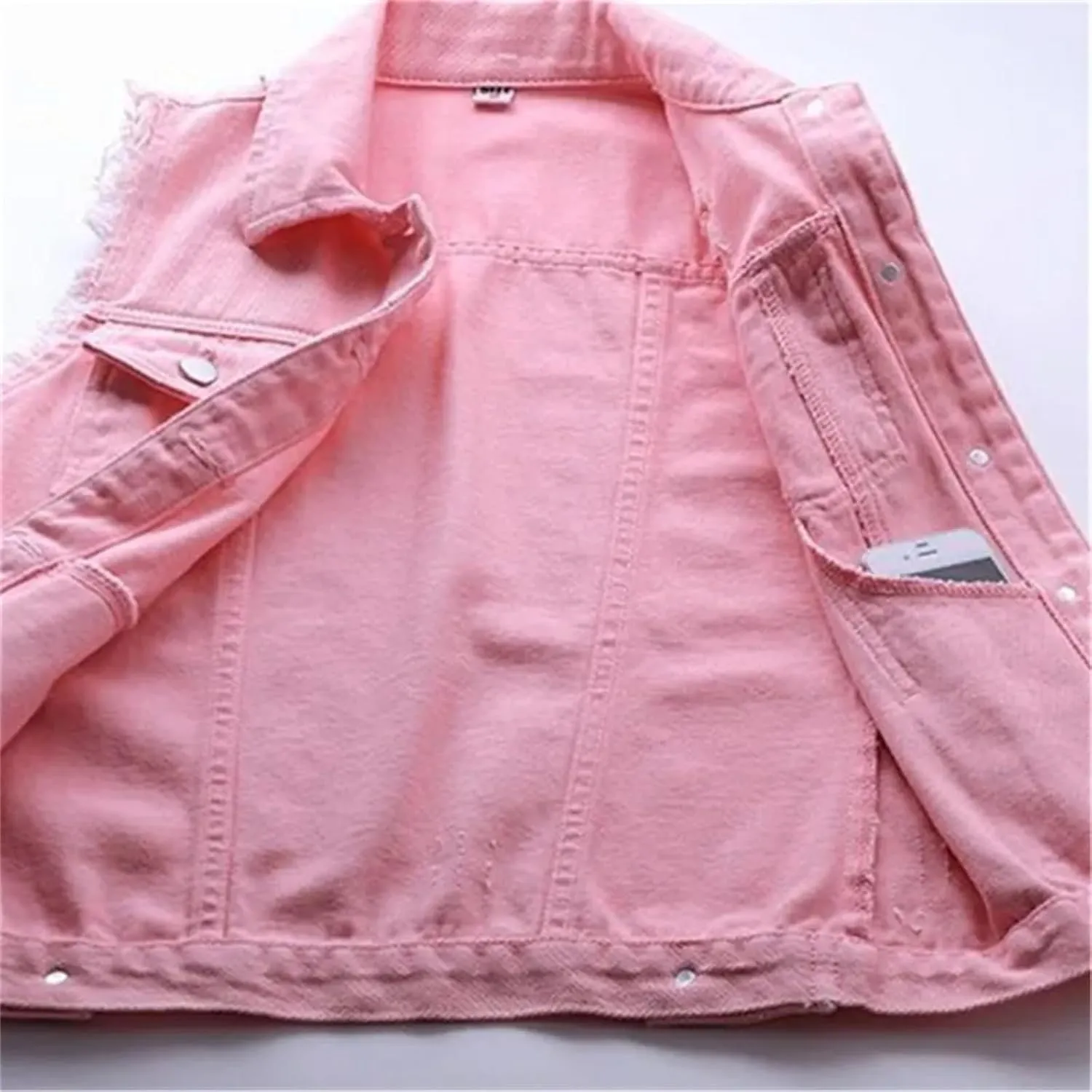 Women's Fashion Pink Denim Vests Jacket Classic Sleeveless Button Down Slim Fit Crop Jean Waistcoat Vest