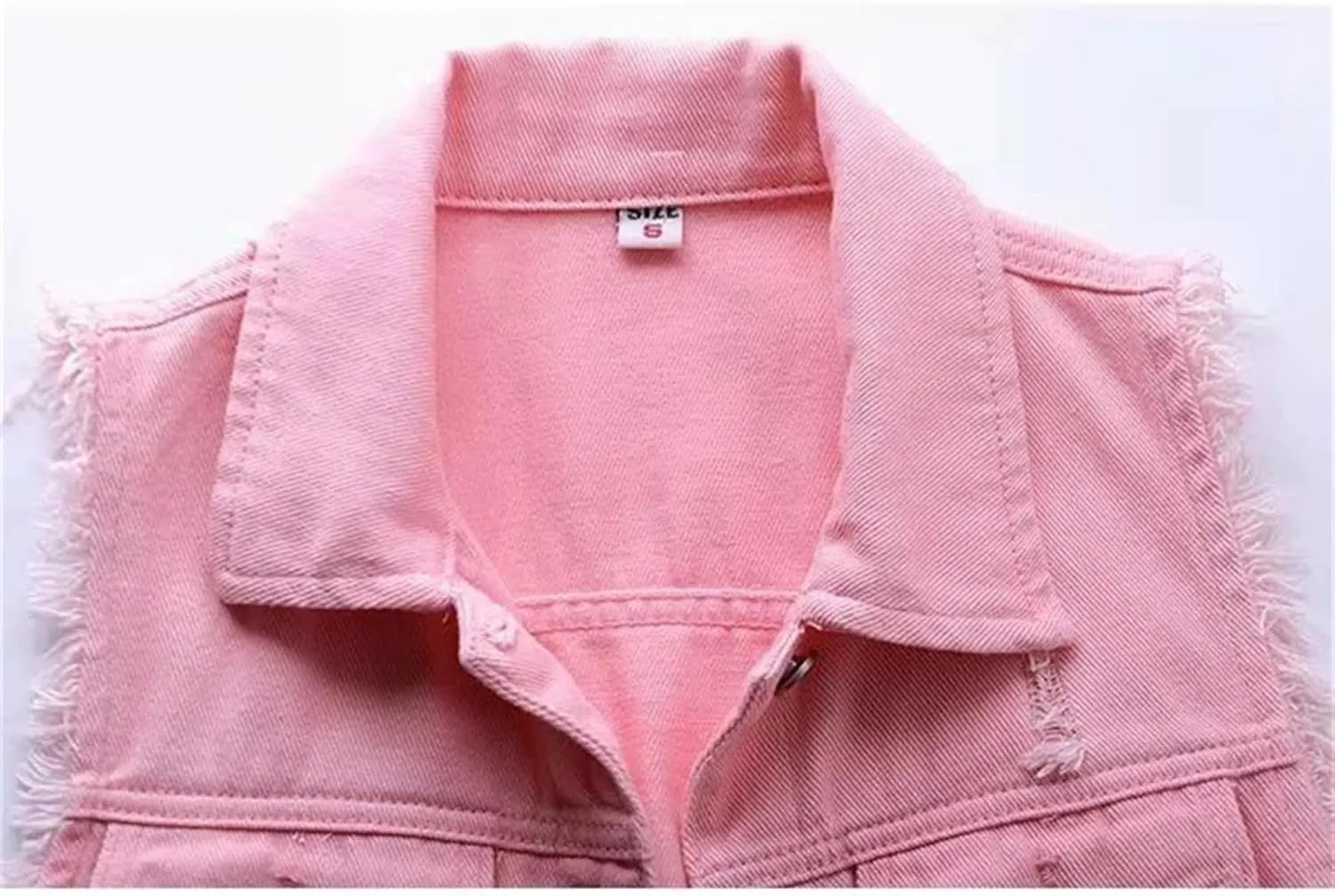 Women's Fashion Pink Denim Vests Jacket Classic Sleeveless Button Down Slim Fit Crop Jean Waistcoat Vest