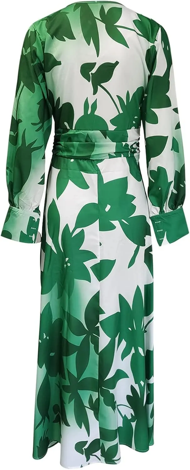 Women's Fashionable and Comfortable High Waist Temperament Printed V Neck Casual Dress Casual Skirts for Women