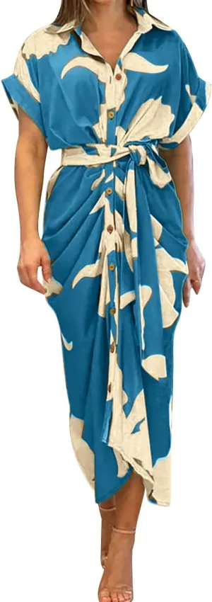 Women's Fashionable and Comfortable High Waist Temperament Printed V Neck Casual Dress Casual Skirts for Women