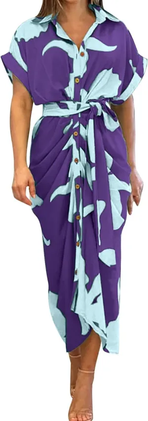Women's Fashionable and Comfortable High Waist Temperament Printed V Neck Casual Dress Casual Skirts for Women