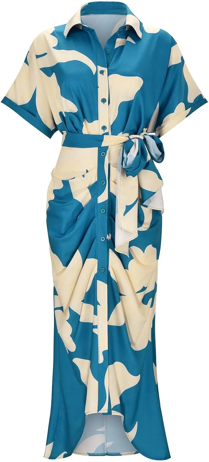 Women's Fashionable and Comfortable High Waist Temperament Printed V Neck Casual Dress Casual Skirts for Women