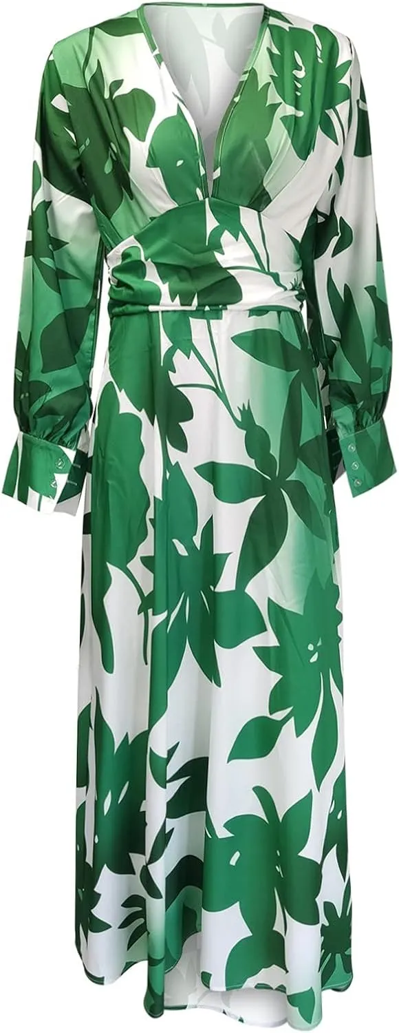 Women's Fashionable and Comfortable High Waist Temperament Printed V Neck Casual Dress Casual Skirts for Women