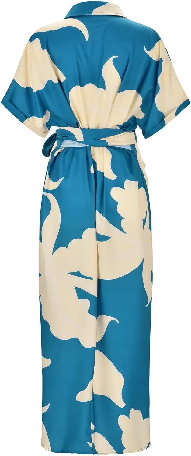 Women's Fashionable and Comfortable High Waist Temperament Printed V Neck Casual Dress Casual Skirts for Women