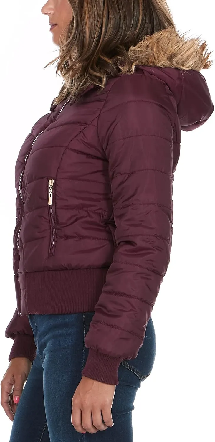 Womens Faux Fur Lined Hooded Puffer Down Jacket