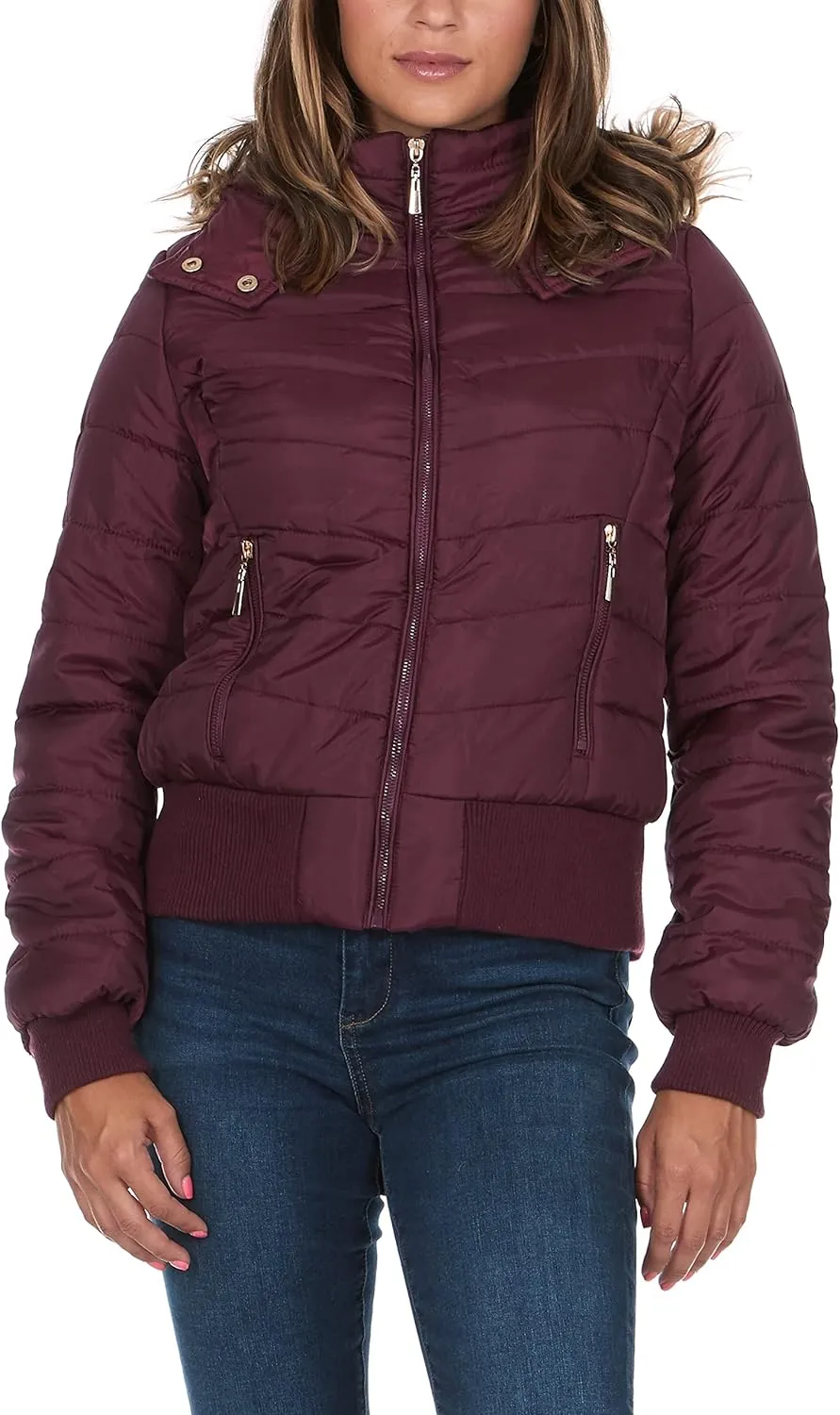 Womens Faux Fur Lined Hooded Puffer Down Jacket