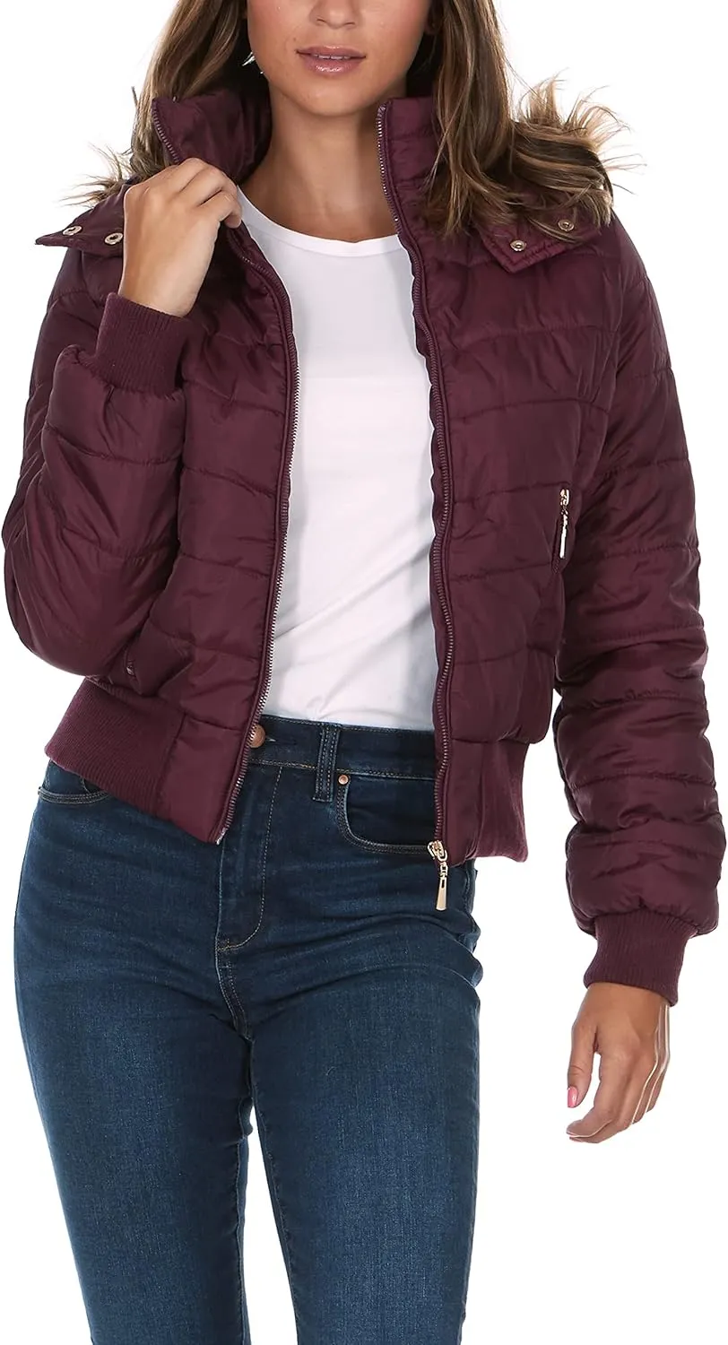 Womens Faux Fur Lined Hooded Puffer Down Jacket