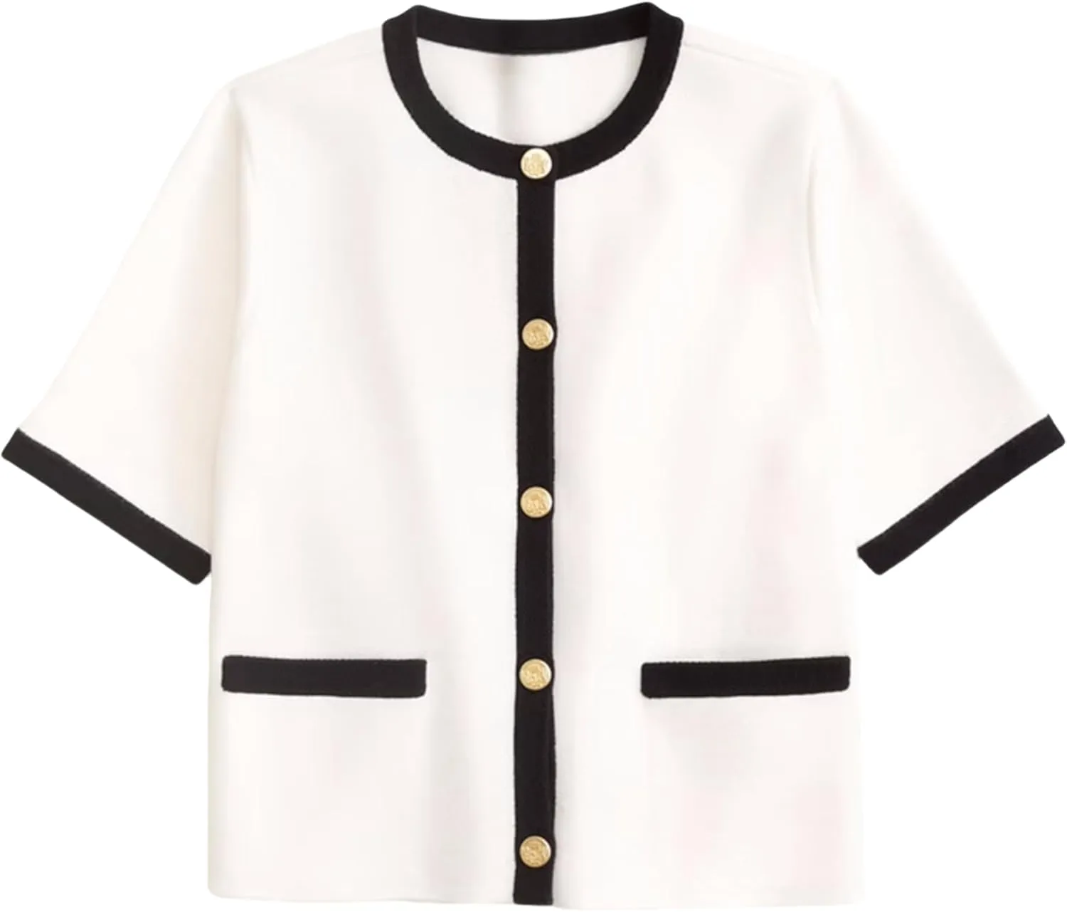 Womens Knit Cardigan Sweaters Fall Fashion Short Sleeve Button Down Cropped Coat Jacket with Pocket
