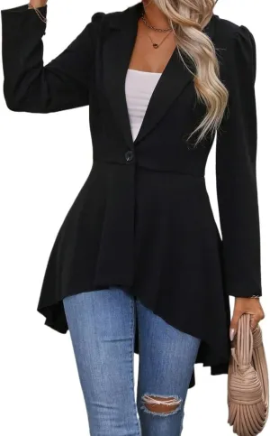 Women's Lightweight Work Office Blazer Jackets Single Button High Low Hem Blazer
