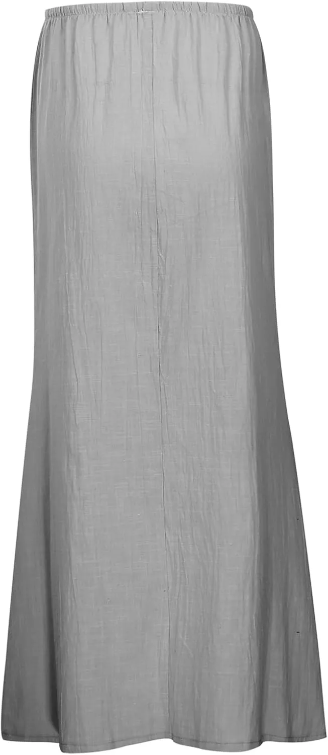 Women's Linen Maxi Skirts Elastic Waisted Baggy High Waisted Casual Skirt Drawstring Lightweight Comfortable Skorts