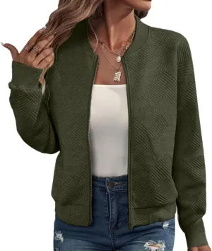 Womens Long Sleeve Zip Up Sweatshirts Jackets Full Zipper Lightweight Jacket Casual Loose Outwear Coat