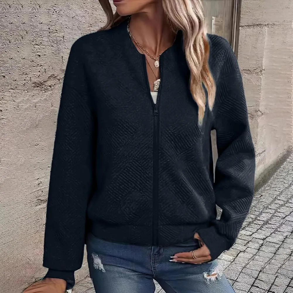 Womens Long Sleeve Zip Up Sweatshirts Jackets Full Zipper Lightweight Jacket Casual Loose Outwear Coat
