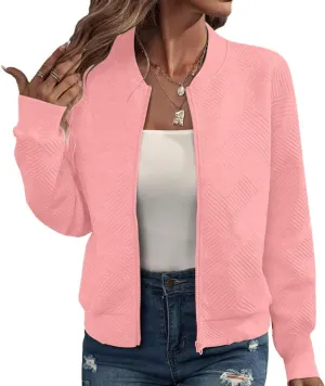 Womens Long Sleeve Zip Up Sweatshirts Jackets Full Zipper Lightweight Jacket Casual Loose Outwear Coat