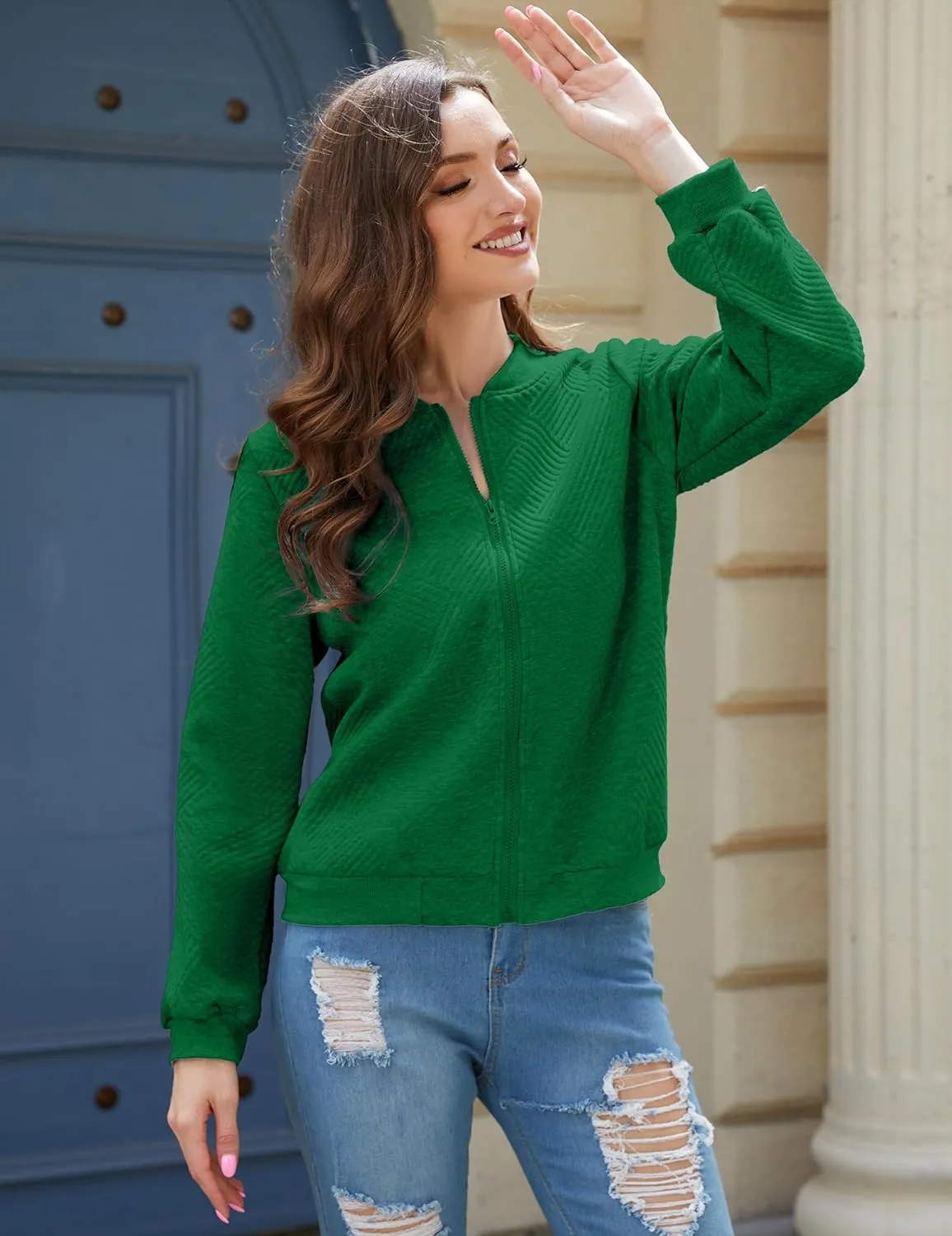 Womens Long Sleeve Zip Up Sweatshirts Jackets Full Zipper Lightweight Jacket Casual Loose Outwear Coat
