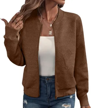 Womens Long Sleeve Zip Up Sweatshirts Jackets Full Zipper Lightweight Jacket Casual Loose Outwear Coat