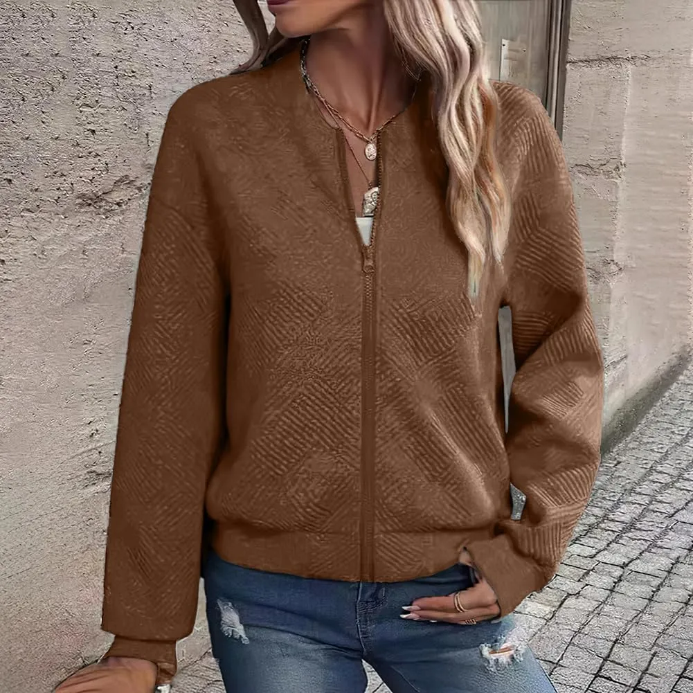 Womens Long Sleeve Zip Up Sweatshirts Jackets Full Zipper Lightweight Jacket Casual Loose Outwear Coat