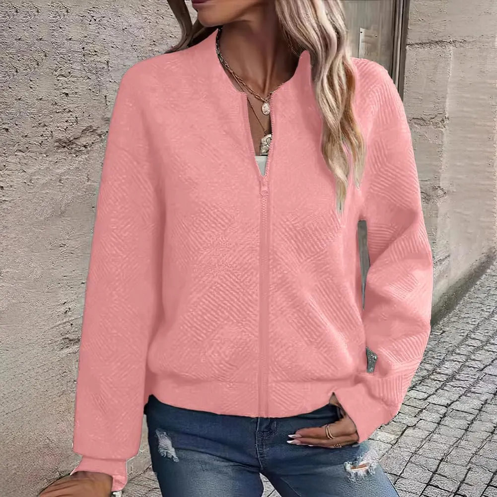 Womens Long Sleeve Zip Up Sweatshirts Jackets Full Zipper Lightweight Jacket Casual Loose Outwear Coat