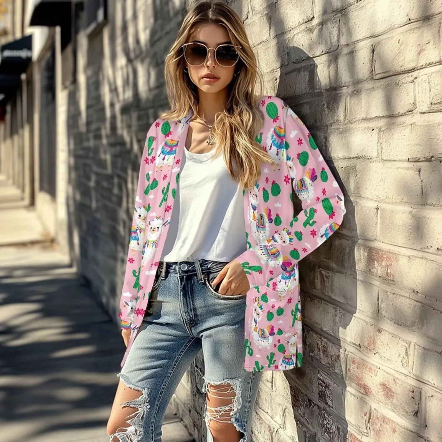 Womens Open Fron Cardigan Sweaters Long Sleeve Oversized Casual Tops Loose Lightweight Daily Coats with Pockets