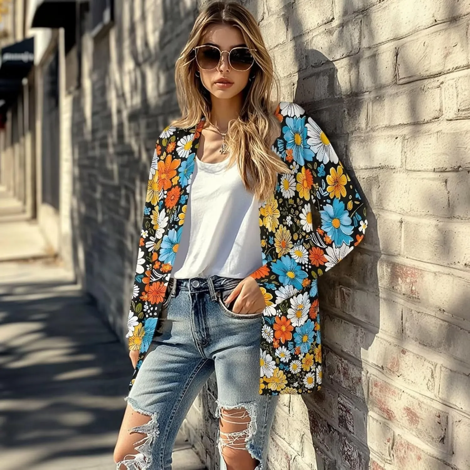 Womens Open Fron Cardigan Sweaters Long Sleeve Oversized Casual Tops Loose Lightweight Daily Coats with Pockets
