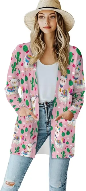 Womens Open Fron Cardigan Sweaters Long Sleeve Oversized Casual Tops Loose Lightweight Daily Coats with Pockets