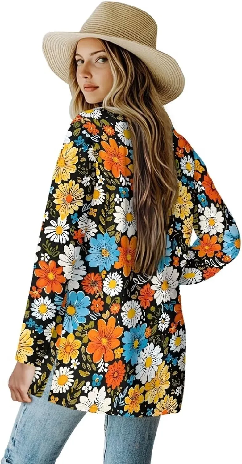 Womens Open Fron Cardigan Sweaters Long Sleeve Oversized Casual Tops Loose Lightweight Daily Coats with Pockets