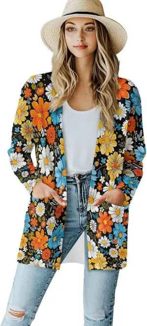 Womens Open Fron Cardigan Sweaters Long Sleeve Oversized Casual Tops Loose Lightweight Daily Coats with Pockets
