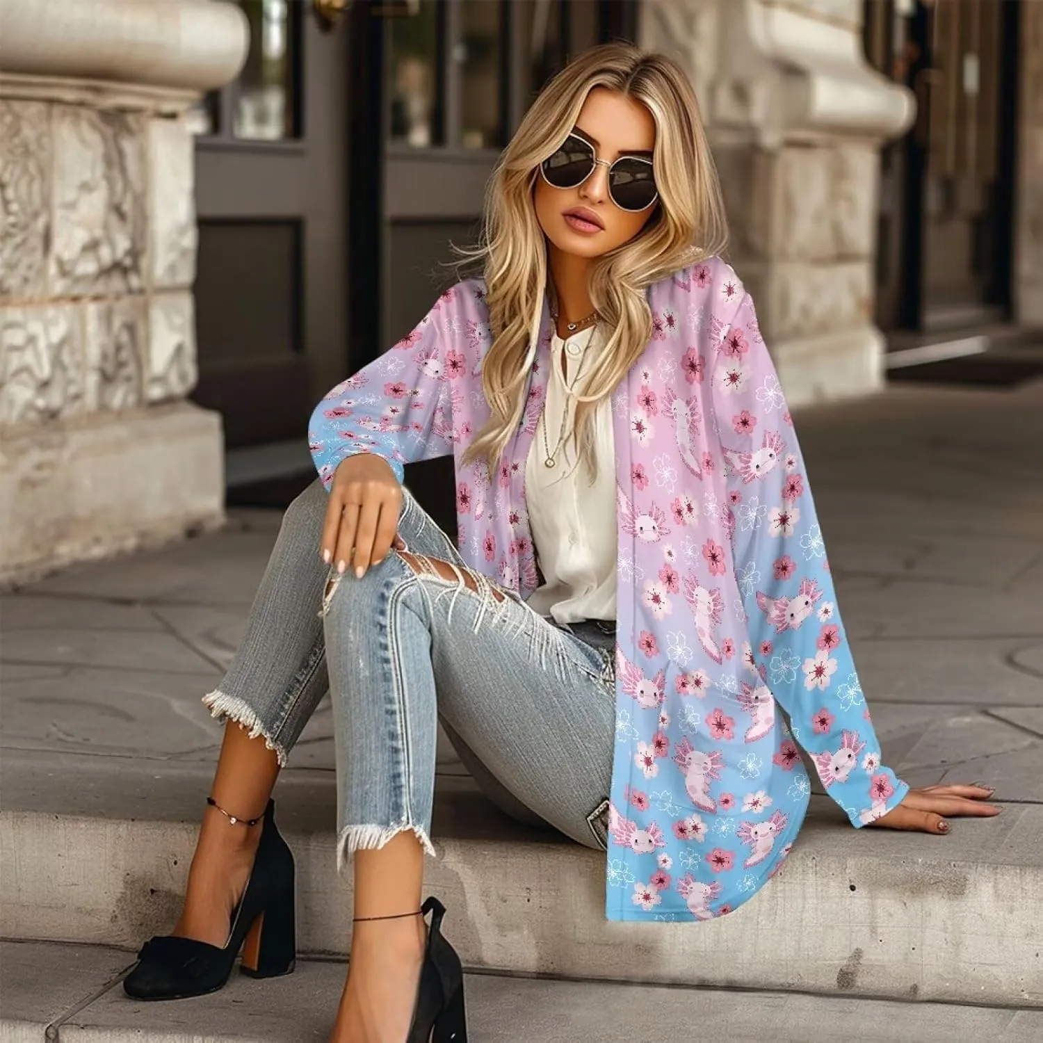 Womens Open Front Cardigan Long Sleeve Loose Sweater Lightweight Soft Cardigan Jackets