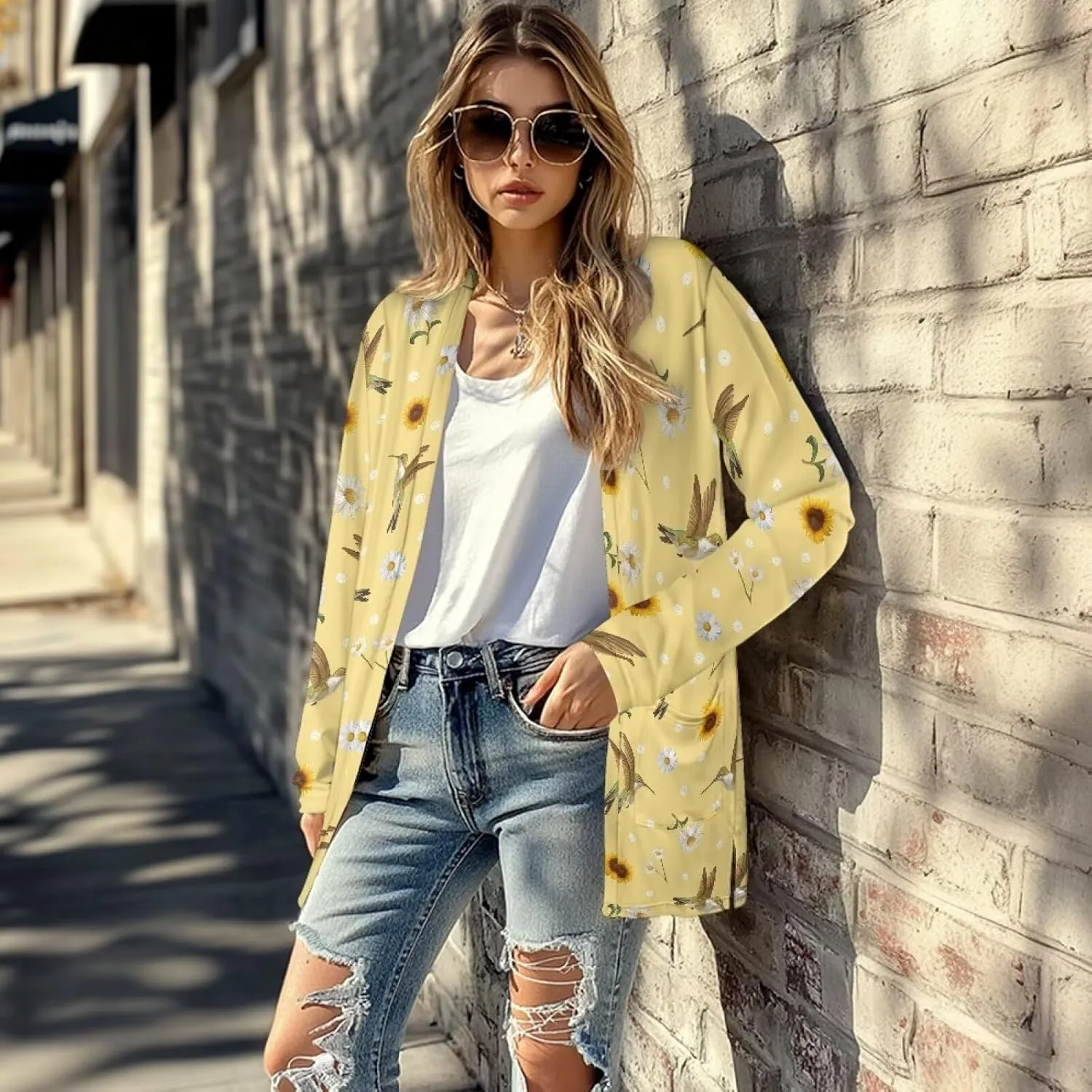 Womens Open Front Cardigan Long Sleeve Loose Sweater Lightweight Soft Cardigan Jackets