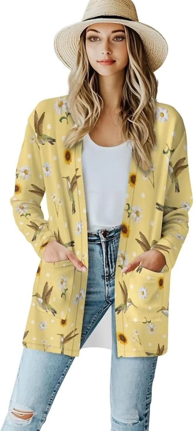 Womens Open Front Cardigan Long Sleeve Loose Sweater Lightweight Soft Cardigan Jackets