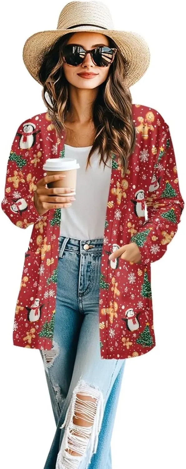 Womens Open Front Cardigan Long Sleeve Loose Sweater Lightweight Soft Cardigan Jackets