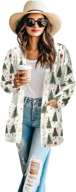 Womens Open Front Cardigan Long Sleeve Loose Sweater Lightweight Soft Cardigan Jackets