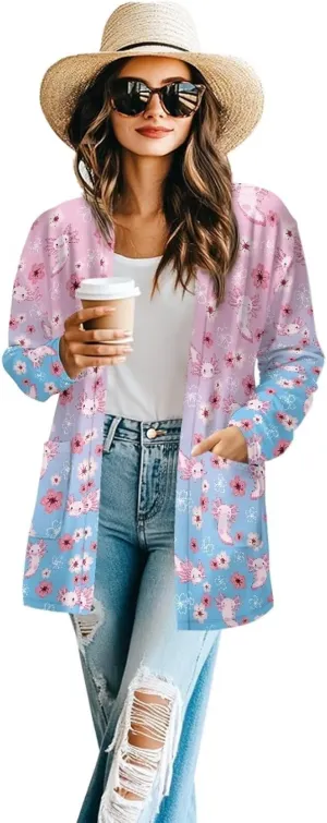 Womens Open Front Cardigan Long Sleeve Loose Sweater Lightweight Soft Cardigan Jackets