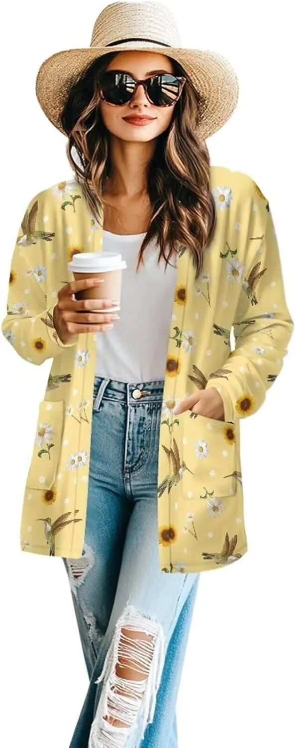 Womens Open Front Cardigan Long Sleeve Loose Sweater Lightweight Soft Cardigan Jackets