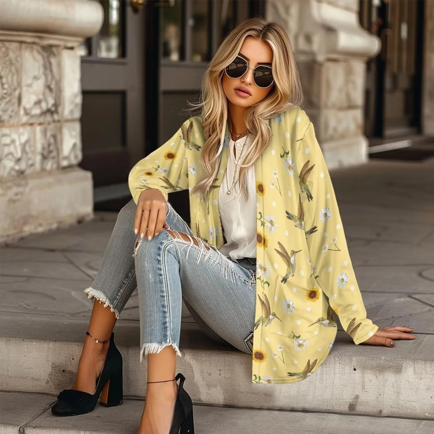 Womens Open Front Cardigan Long Sleeve Loose Sweater Lightweight Soft Cardigan Jackets