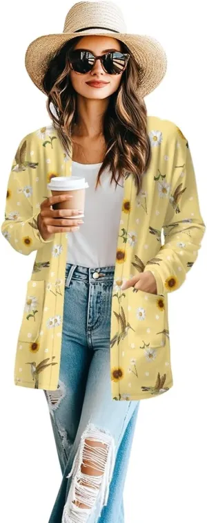 Womens Open Front Cardigan Long Sleeve Loose Sweater Lightweight Soft Cardigan Jackets