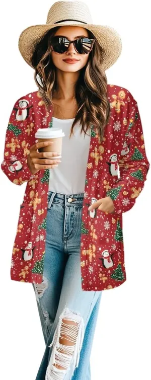 Womens Open Front Cardigan Long Sleeve Loose Sweater Lightweight Soft Cardigan Jackets