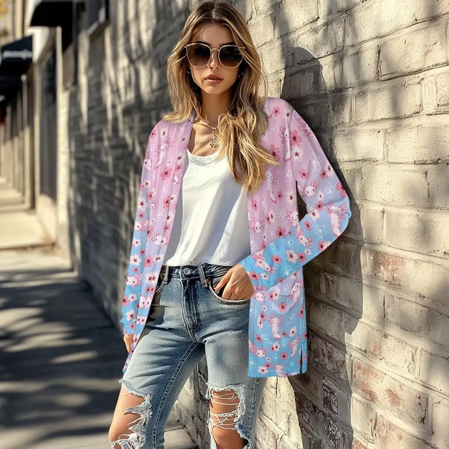 Womens Open Front Cardigan Long Sleeve Loose Sweater Lightweight Soft Cardigan Jackets